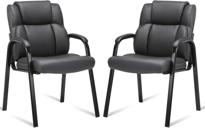 Black Leather Guest Chair 2 Pack With Padded Armrests