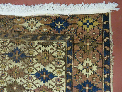 4' X 5' Antique Handmade Caucasian Kazak Shirvan Wool Rug Snow Flakes