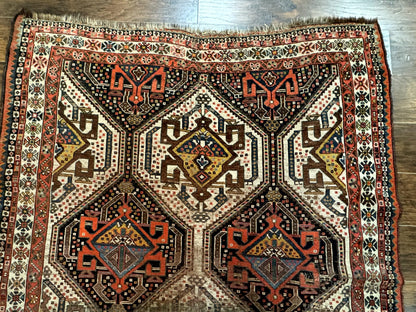 Antique Persian Qashqai Rug 5x8, Persian Tribal Rug, Khamseh Rug
