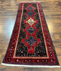 Persian Kurdish Senneh Runner Rug 3x9, Red Navy Blue, Medallions Wool Tribal Runner for Kitchen/Hallway 9ft Antique Handmade Oriental Runner