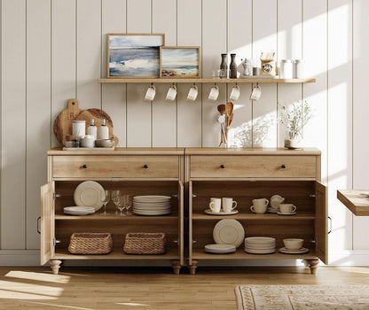 Oak Buffet Cabinet 68 Inch With 4 Doors And 2 Drawers