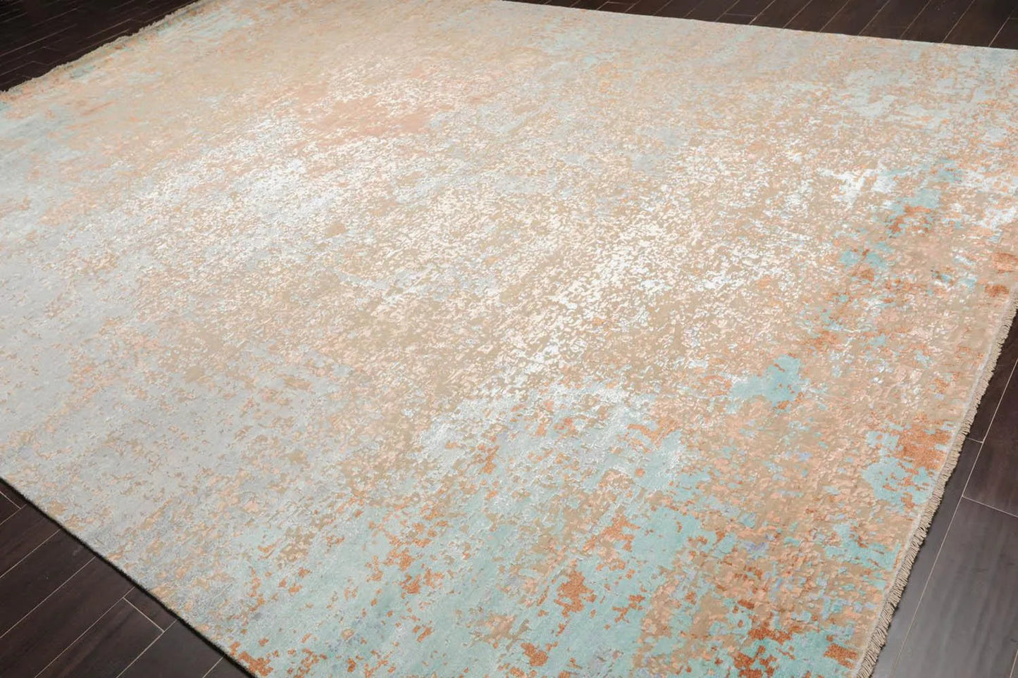 10' x14' Hand Knotted Sherpa Wool & Silk Modern Oriental Area Rug Aqua