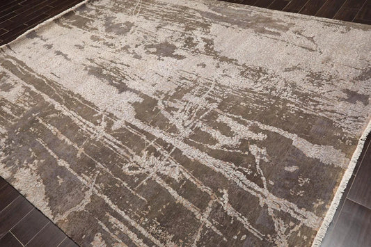 Tibetan 8' x 10' Hand Knotted Wool & Silk Modern Sherpa Area rug Brown, Beige