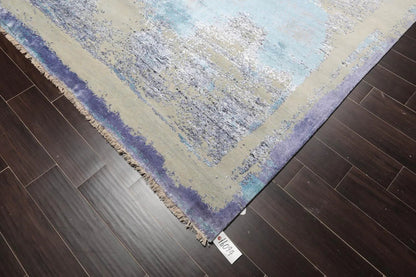 9' x12' Hand Knotted Sherpa Wool & Silk Modern Oriental Area Rug Blue