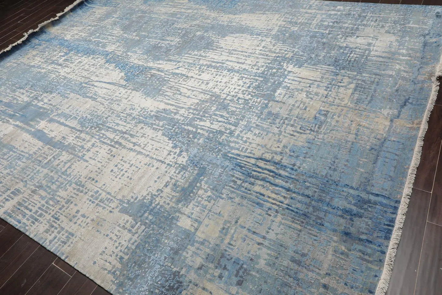 9' x12' Hand Knotted Sherpa Wool & Silk Modern Oriental Area Rug Gray