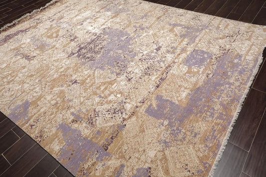Tibetan 8' x 10' Hand Knotted Wool & Silk Contemporary Sherpa Area Rug Lavender