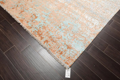 8x10 Aqua, Tan Hand Knotted Sherpa Wool & Silk Modern & Contemporary Oriental Area Rug