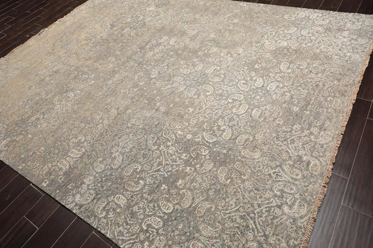 Tibetan 8'x10' Hand Knotted Wool & Silk Contemporary Sherpa Area Rug Gray, Beige