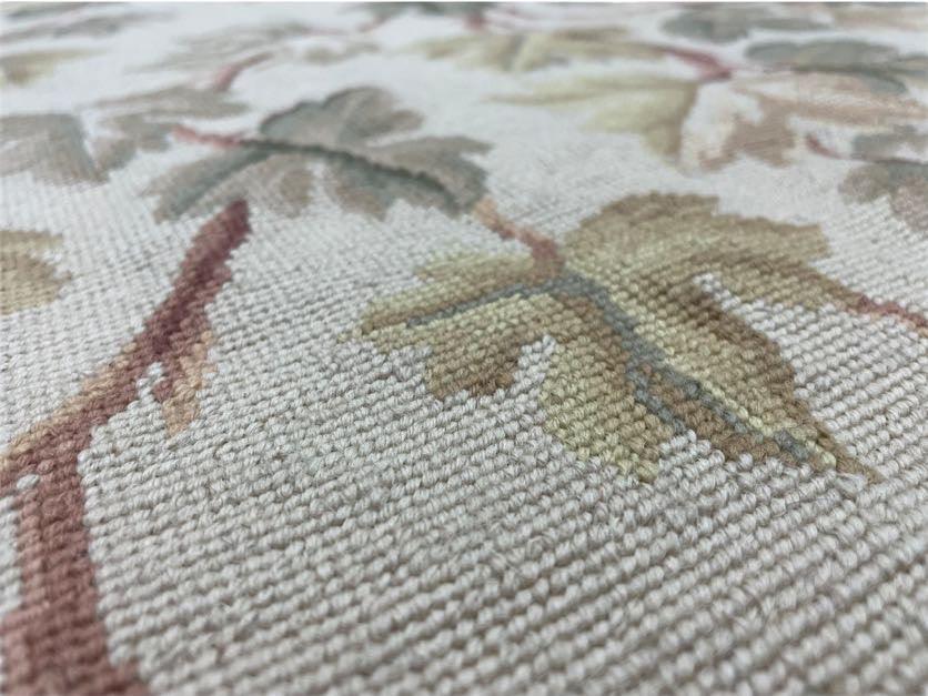 Traditional Aubusson Needlepoint Rug 9 x 12, Flowers, Flatweave Carpet, Hand-Knotted, Brand New, Cream Color, Green, Maroon Red, Wool