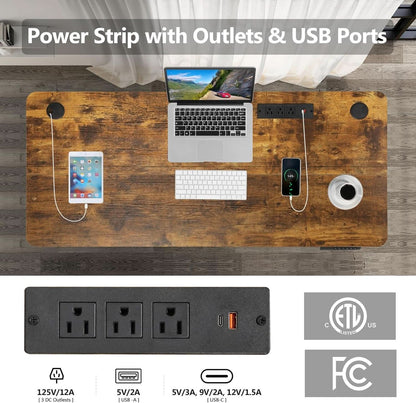 Electric Standing Desk 55 x 24 In With Charging Station
