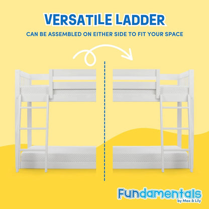 White Twin Low Bunk Bed Solid Wood Frame For Kids Safe