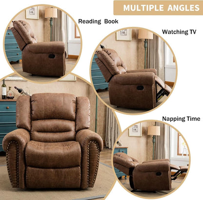 Leather Recliner Chairs Set 2 Nut Brown Manual Recliners
