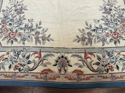 Ivory Needlepoint Rug 8x10, Wool Handmade Carpet