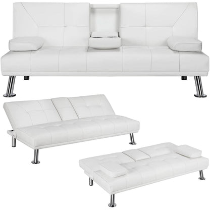 Convertible Sofa Bed With Cup Holders And Adjustable Back