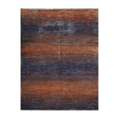 9’ x 12’ Hand Knotted 100% Wool Modern Grass Oriental Area Rug Orange, Navy