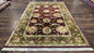 Indo Mahal Rug 6x9, Large Flowers Allover, Maroon and Green, Handmade Wool Area Rug, Vintage Rug, Indian Oriental Carpet, Hand Knotted Rug