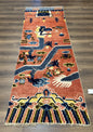 Rare Chinese Ningxia Pillar Rug 3x8, Late Qing Dynasty, 5 Clawed Dragon, Cloud Rainbow Border, Collectible Antique Carpet, Wool Hand Knotted