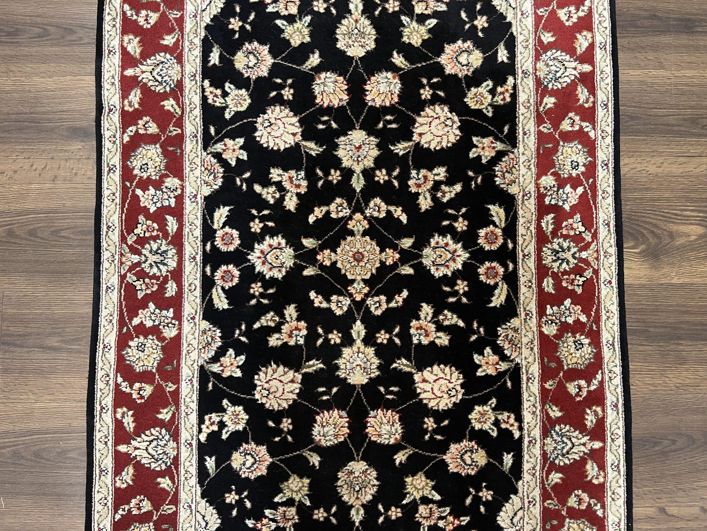 Pak Persian Rug 3x5, Black and Red, Floral Allover, Vintage Hand Knotted Wool Oriental Carpet, Pakistani Rug, Small Handmade Area Rug 3 x 5