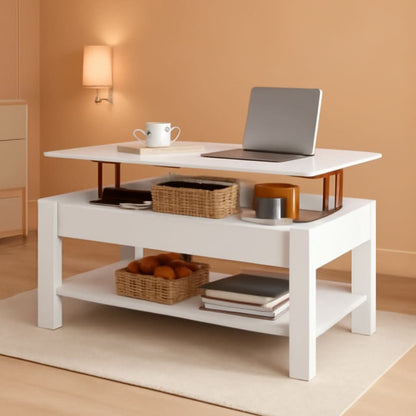 Lift Top Coffee Table With Hidden Compartment And White Finish