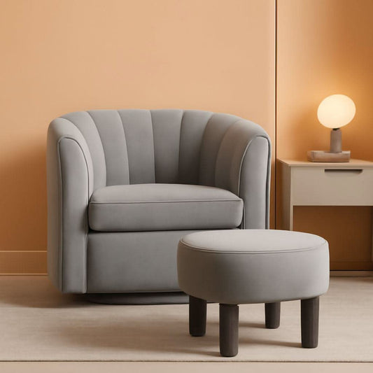 Grey Velvet 360 Swivel Armchair For Small Spaces Modern