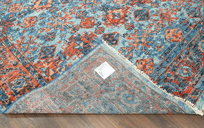 Multi Size Blue, Burnt Orange Hand Knotted Arts & Crafts 100% Wool Turkish Oushak Traditional Oriental Area Rug