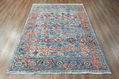 Multi Size Blue, Burnt Orange Hand Knotted Arts & Crafts 100% Wool Turkish Oushak Traditional Oriental Area Rug
