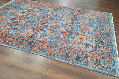 Multi Size Blue, Burnt Orange Hand Knotted Arts & Crafts 100% Wool Turkish Oushak Traditional Oriental Area Rug