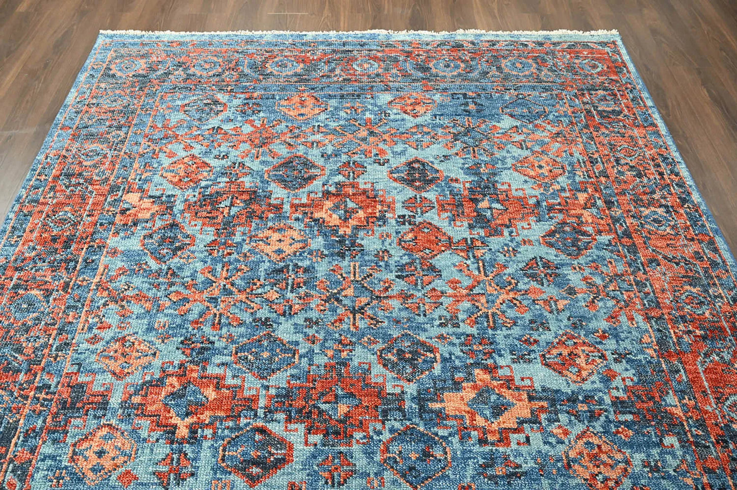 Multi Size Blue, Burnt Orange Hand Knotted Arts & Crafts 100% Wool Turkish Oushak Traditional Oriental Area Rug