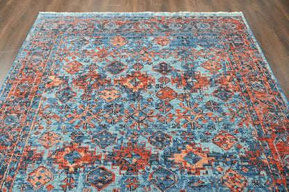 Multi Size Blue, Burnt Orange Hand Knotted Arts & Crafts 100% Wool Turkish Oushak Traditional Oriental Area Rug