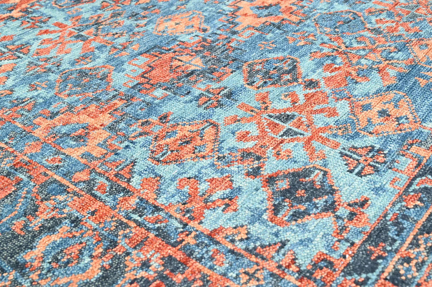 Multi Size Blue, Burnt Orange Hand Knotted Arts & Crafts 100% Wool Turkish Oushak Traditional Oriental Area Rug