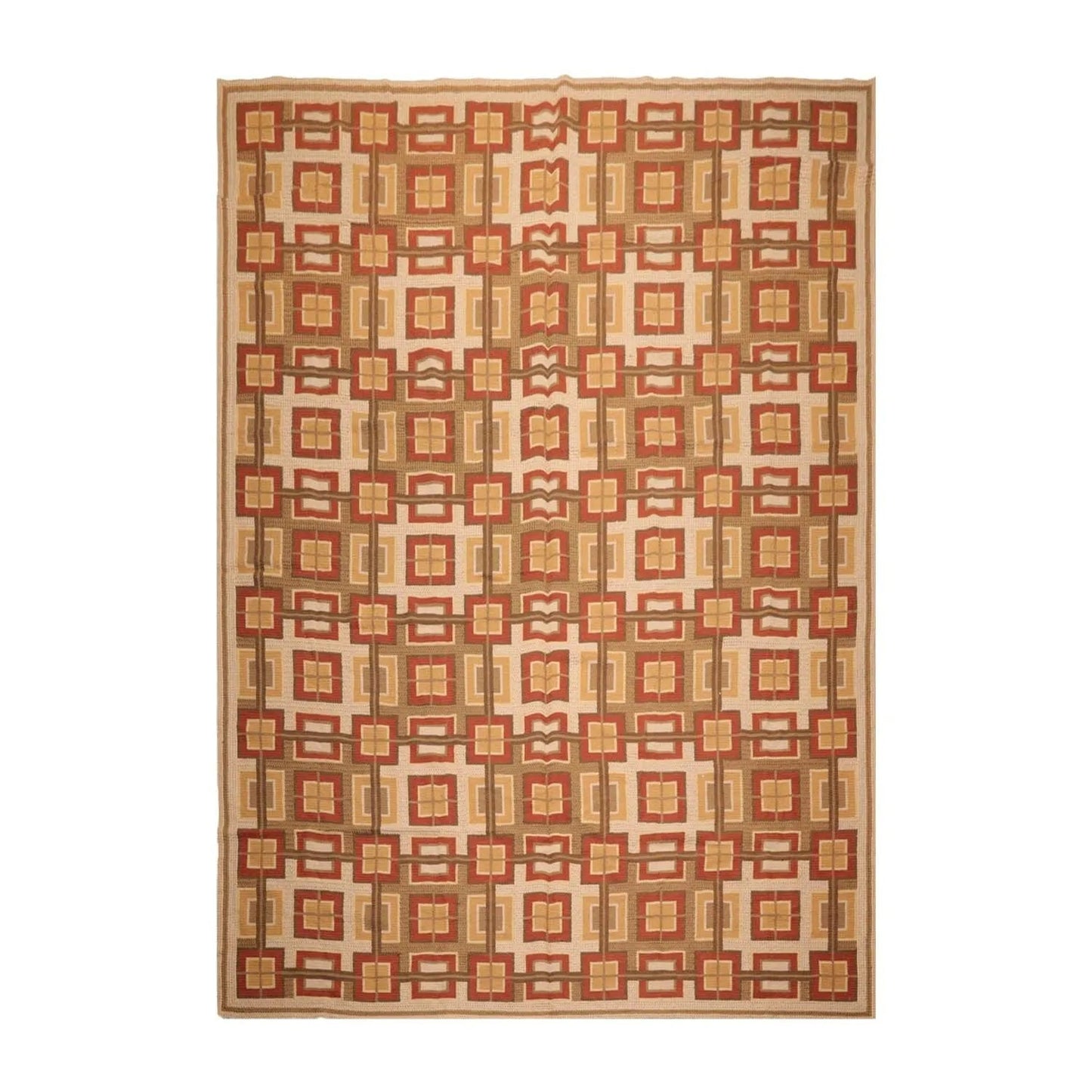 9x12 Hand Woven Wool French Aubusson Needlepoint Area Rug Beige