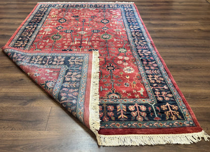 Indo Persian Heriz Serapi Rug 6x8, Rust Red and Navy Blue, Allover Pattern