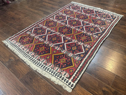 Caucasian Kilim Rug 5x7, Vintage Russian Flatweave Kilim Carpet, Tribal Bohemian Kilim Rug
