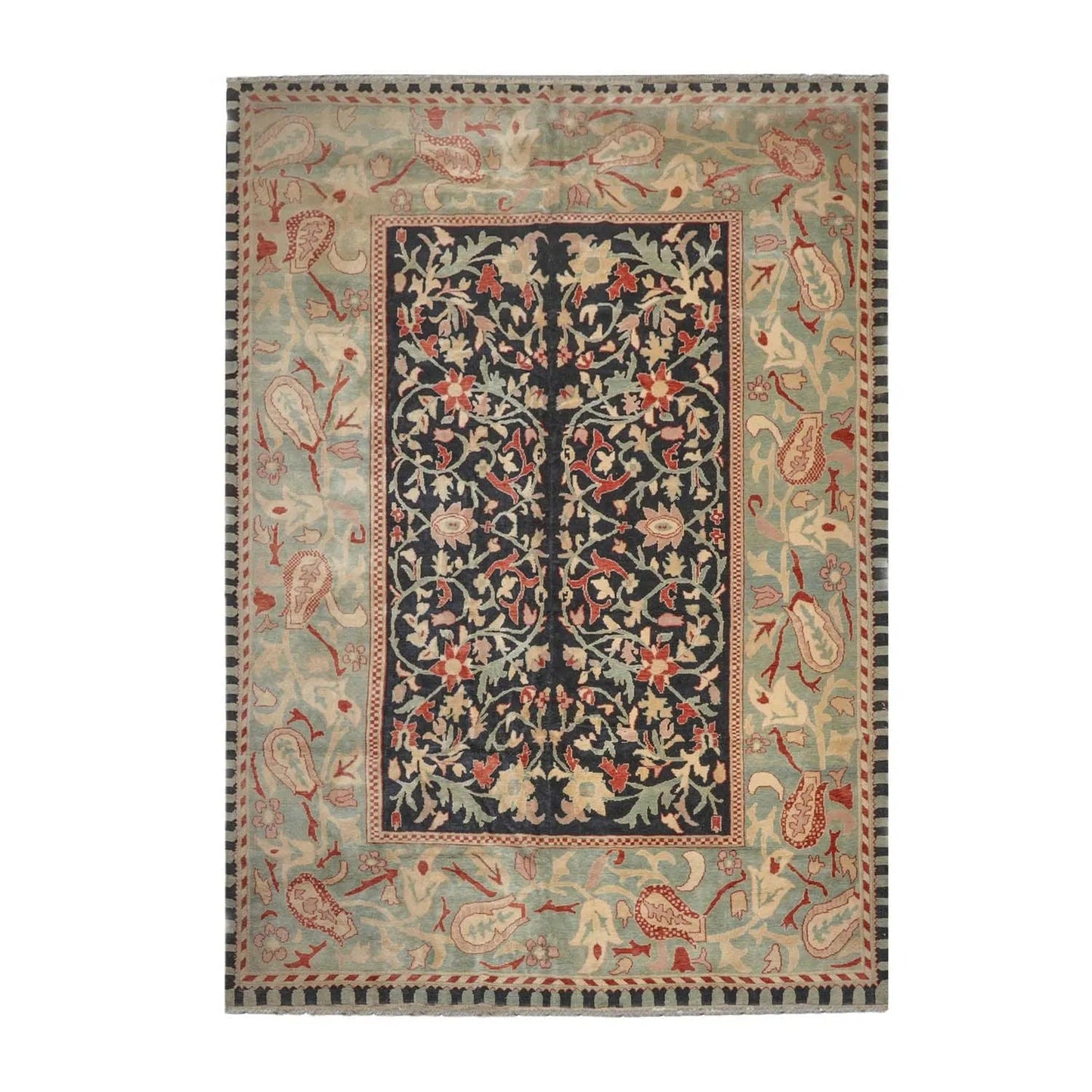 10x14 Black, Pale Aqua Hand Knotted Turkish Oushak 100% Wool Traditional Oriental Area Rug