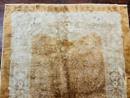 Chinese Peking Rug 5x7, Golden-Tan, Vintage Chinese Wool Carpet