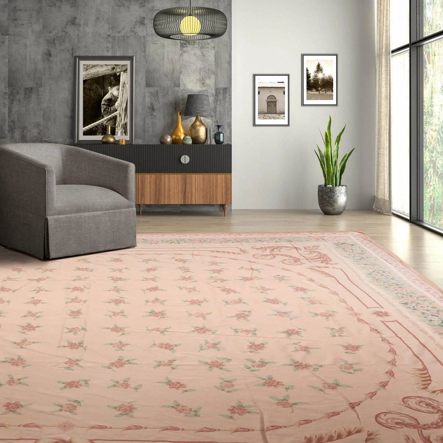 16'3''x18'6'' Hand Knotted Needlepoint 100% Wool French Aubusson Traditional Oriental Area Rug Blush, Peach Color