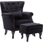 Elegant Black Velvet Wingback Chair With Ottoman Set