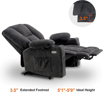 Grey Fabric Electric Recliner Chair With Heat And Vibration