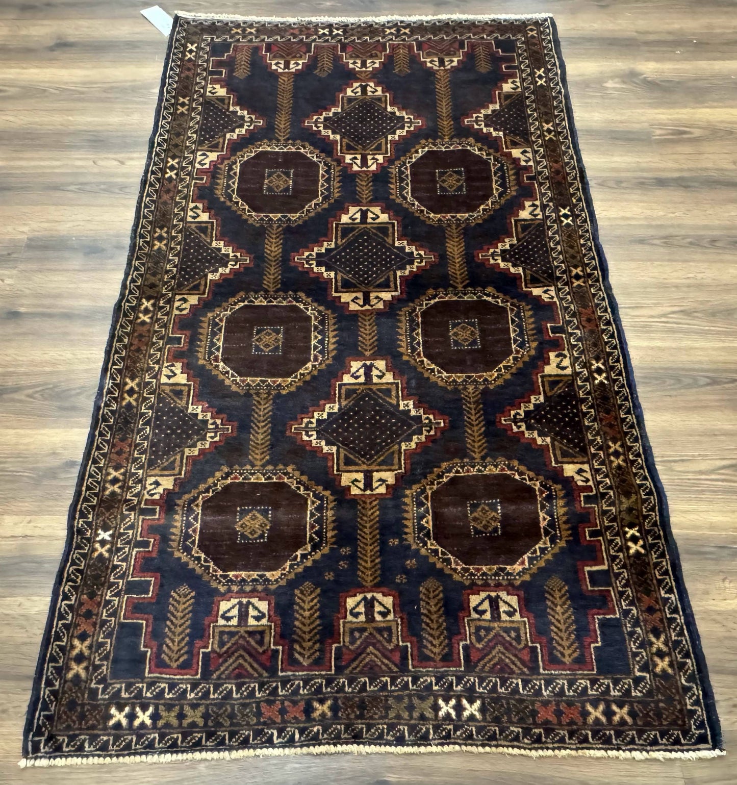 Navy Blue Afghan Balouch Rug 4x6, Handmade, New