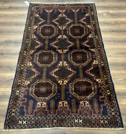 Navy Blue Afghan Balouch Rug 4x6, Handmade, New