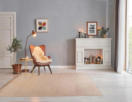 5' x8' Hand Tufted Hand Made 100% Wool  Modern & Contemporary  Oriental Area Rug Tone On Tone,Tan Color