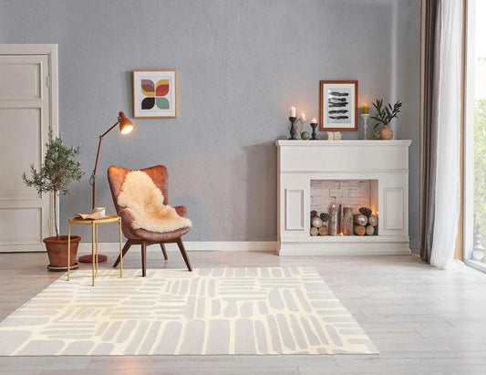 5' x8' Hand Tufted Hand Made 100% Wool Designer Modern & Contemporary  Oriental Area Rug Gray,Cream Color