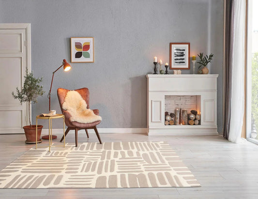 5' x8'' Hand Tufted Hand Made 100% Wool Designer Modern & Contemporary  Oriental Area Rug Taupe,Ivory Color