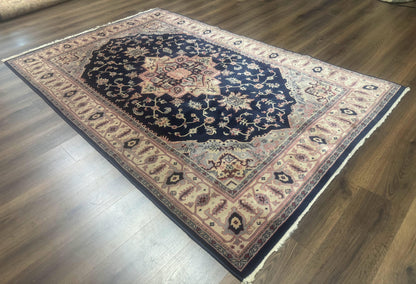 Karastan Rug Navy Serapi, Kara Shah Rug, Navy Blue, 5.6 x 8.6, Vintage Karastan Area Rug, Wool Pile Karastan Rug