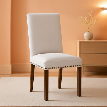 Beige Upholstered Parsons Chair With Nailhead Trim