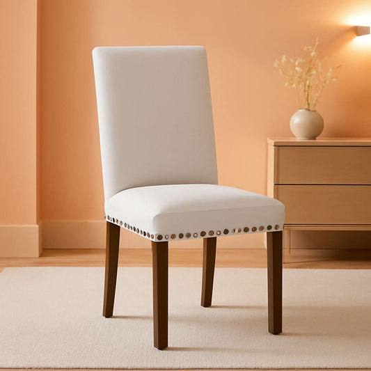 Beige Upholstered Parsons Chair With Nailhead Trim