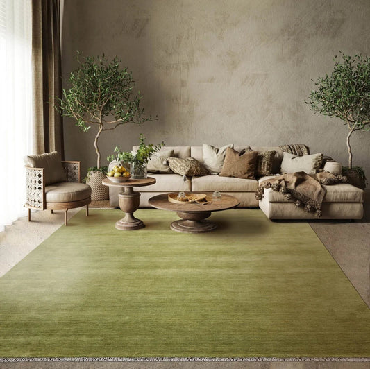 Multi Sizes Green Hand Loomed Wool Plain Solid Minimalist Modern Area Rug