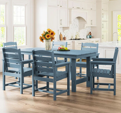 7 Piece Patio Dining Set Outdoor HDPE Table Blue Chairs