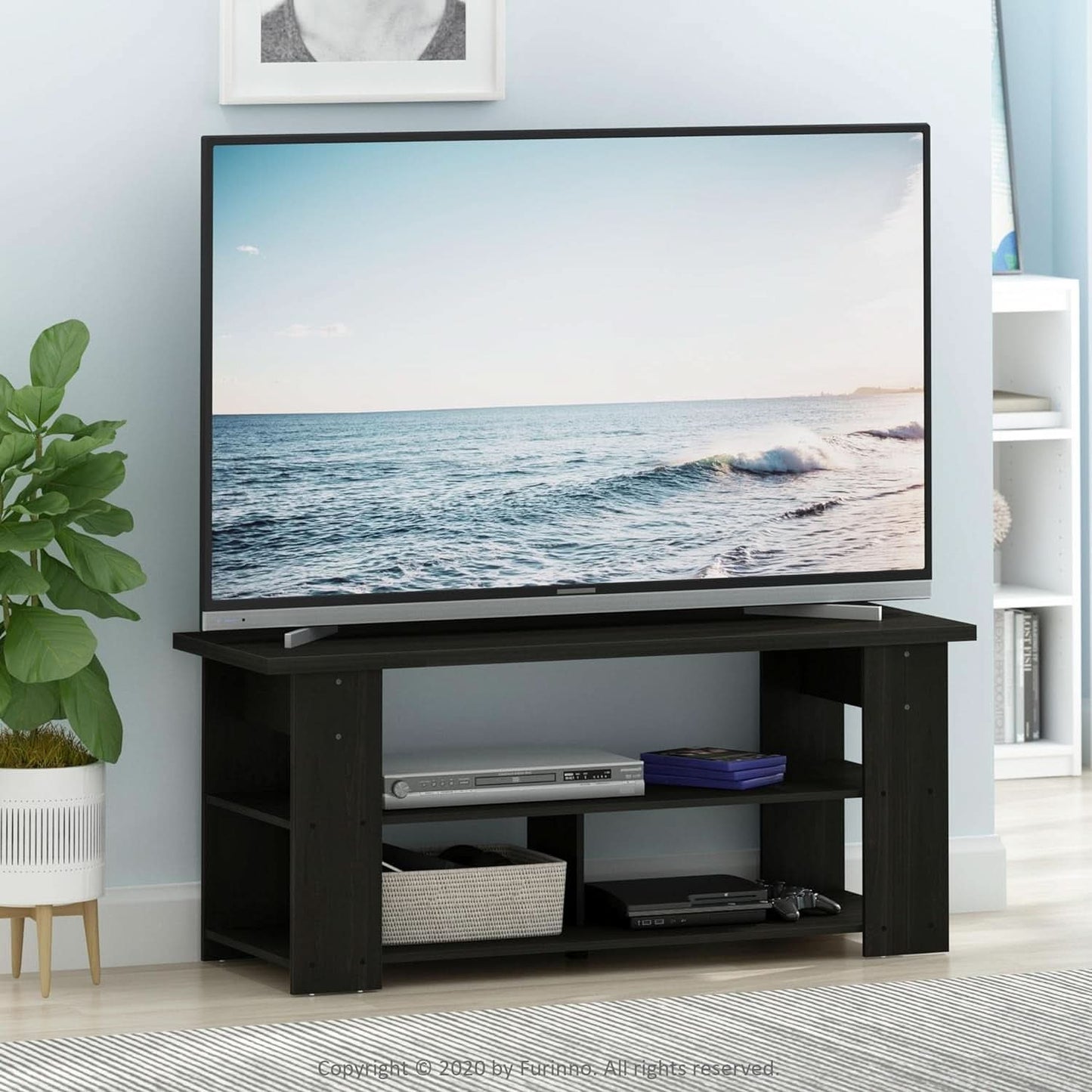 Jaya Espresso TV Stand For 50 Inch Screens Open Shelves