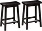 Solid Wood Saddle Bar Stool Counter Height Set 2 Black 24In